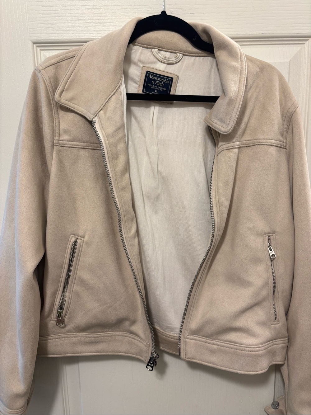 Abercrombie & Fitch Light Beige Suede Zip-Front Jacket